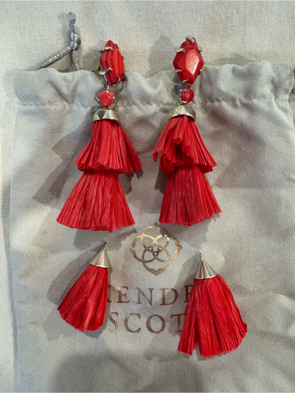 Kendra Scott Denise Gold Statement Earrings in Red Mother Of Pearl - 3 In 1! - Picture 3 of 5